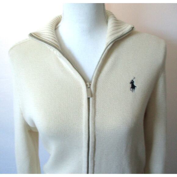 Ralph Lauren Sport Boys Cream Long Sleeve Full Zip Sweater Unisex Size Medium - Picture 2 of 9